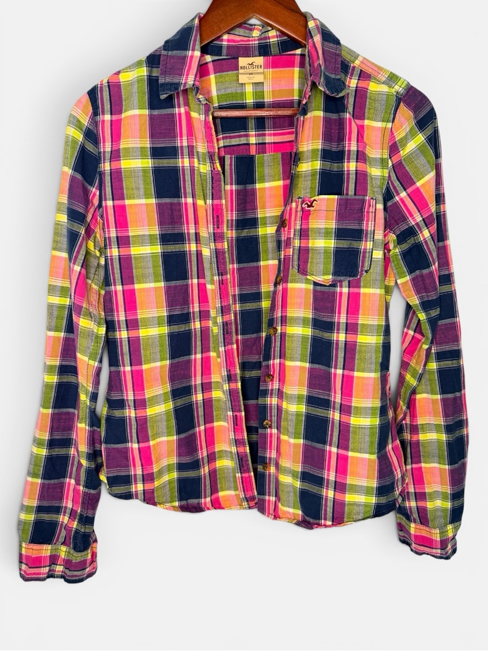 Hollister Y2K 100% Cotton Plaid Button-Down Top McBling Mall Goth | Size Medium